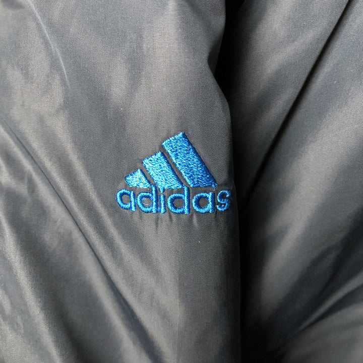 2000'S adidas reversible padded hoodie/puffer jacket with back logo, men's size XXL Nylon navy blue type Vintage Second Hand