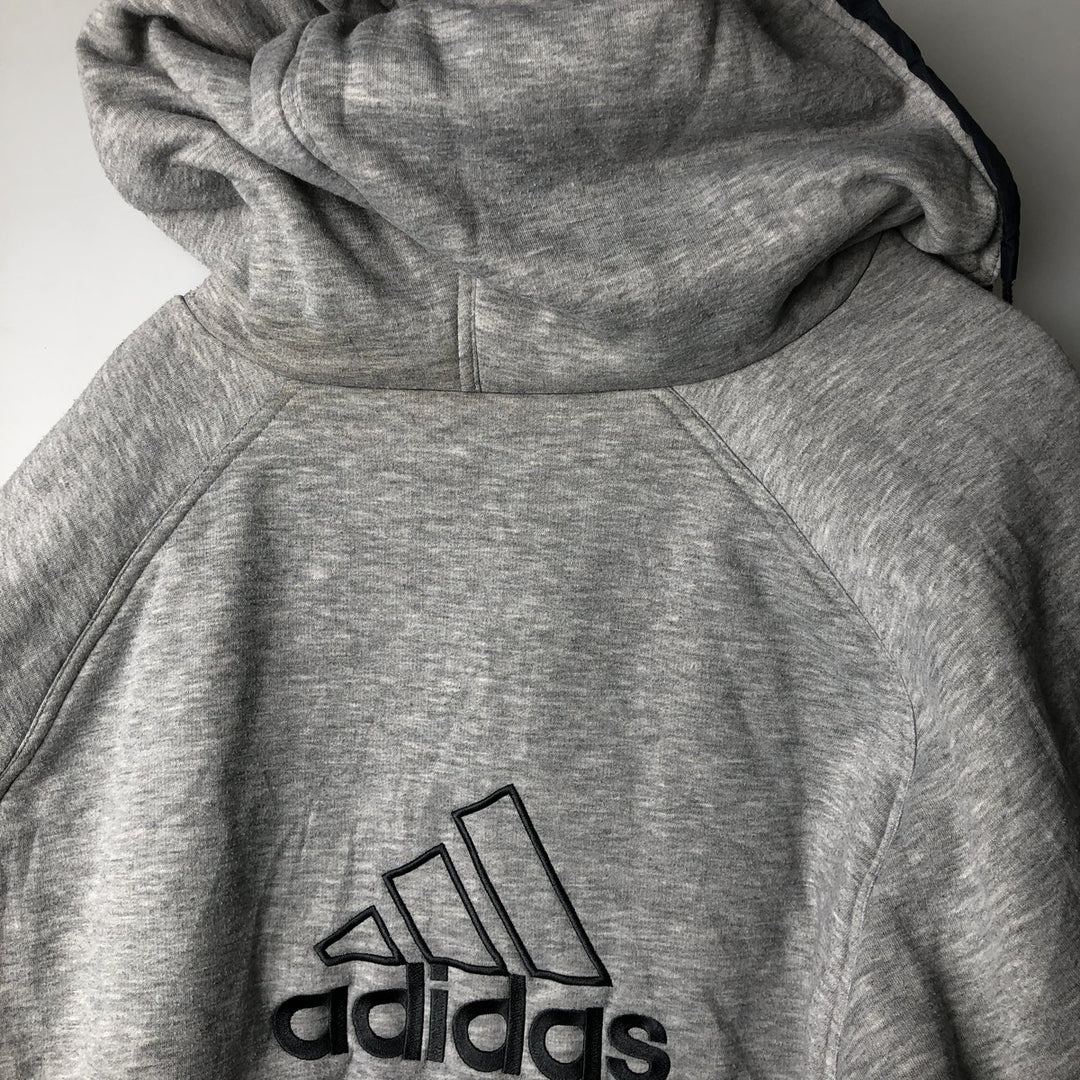 2000'S adidas reversible padded hoodie/puffer jacket with back logo, men's size XXL Nylon navy blue type Vintage Second Hand