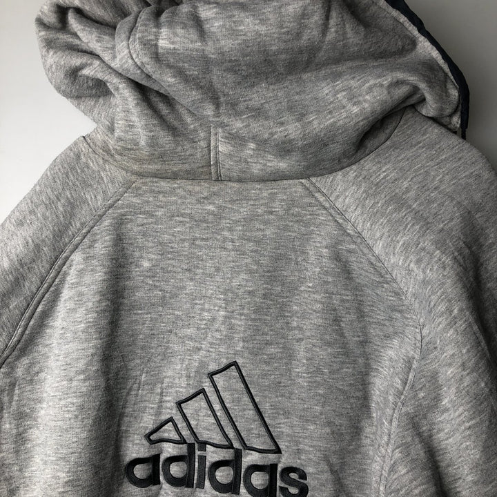 2000'S adidas reversible padded hoodie/puffer jacket with back logo, men's size XXL Nylon navy blue type Vintage Second Hand