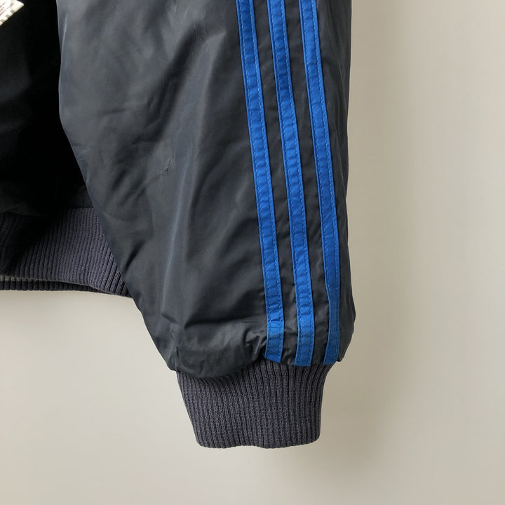 2000'S adidas reversible padded hoodie/puffer jacket with back logo, men's size XXL Nylon navy blue type Vintage Second Hand