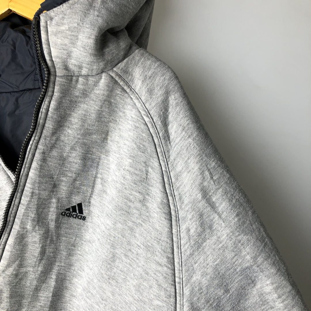 2000'S adidas reversible padded hoodie/puffer jacket with back logo, men's size XXL Nylon navy blue type Vintage Second Hand