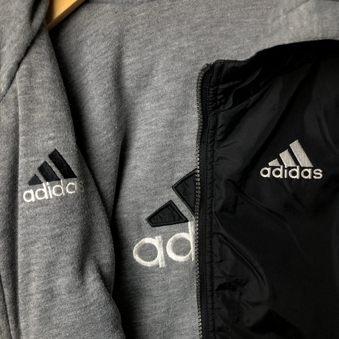 Vintage 90'S adidas reversible padded puffer jacket with back logo, size XL, men's Nylon black type Vintage Second Hand