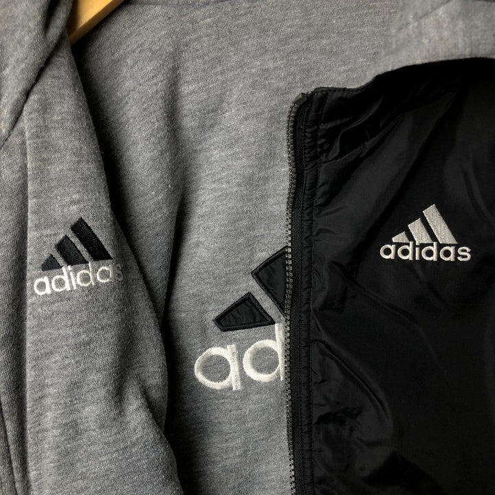 Vintage 90'S adidas reversible padded puffer jacket with back logo, size XL, men's Nylon black type Vintage Second Hand