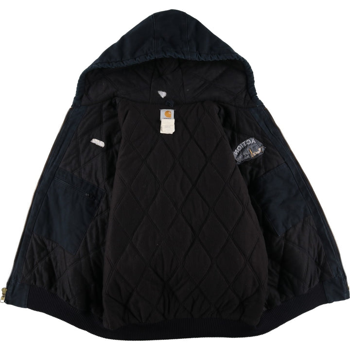 2000'S Carhartt Active Jacket, Padded Duck Full Zip Hoodie, Men's Size XL cotton black type Vintage Second Hand