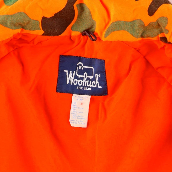Vintage 1980'S WOOLRICH Camouflage Pattern Padded Puffer Jacket, Made in USA, Men's Size Medium Nylon orange type Vintage Second Hand