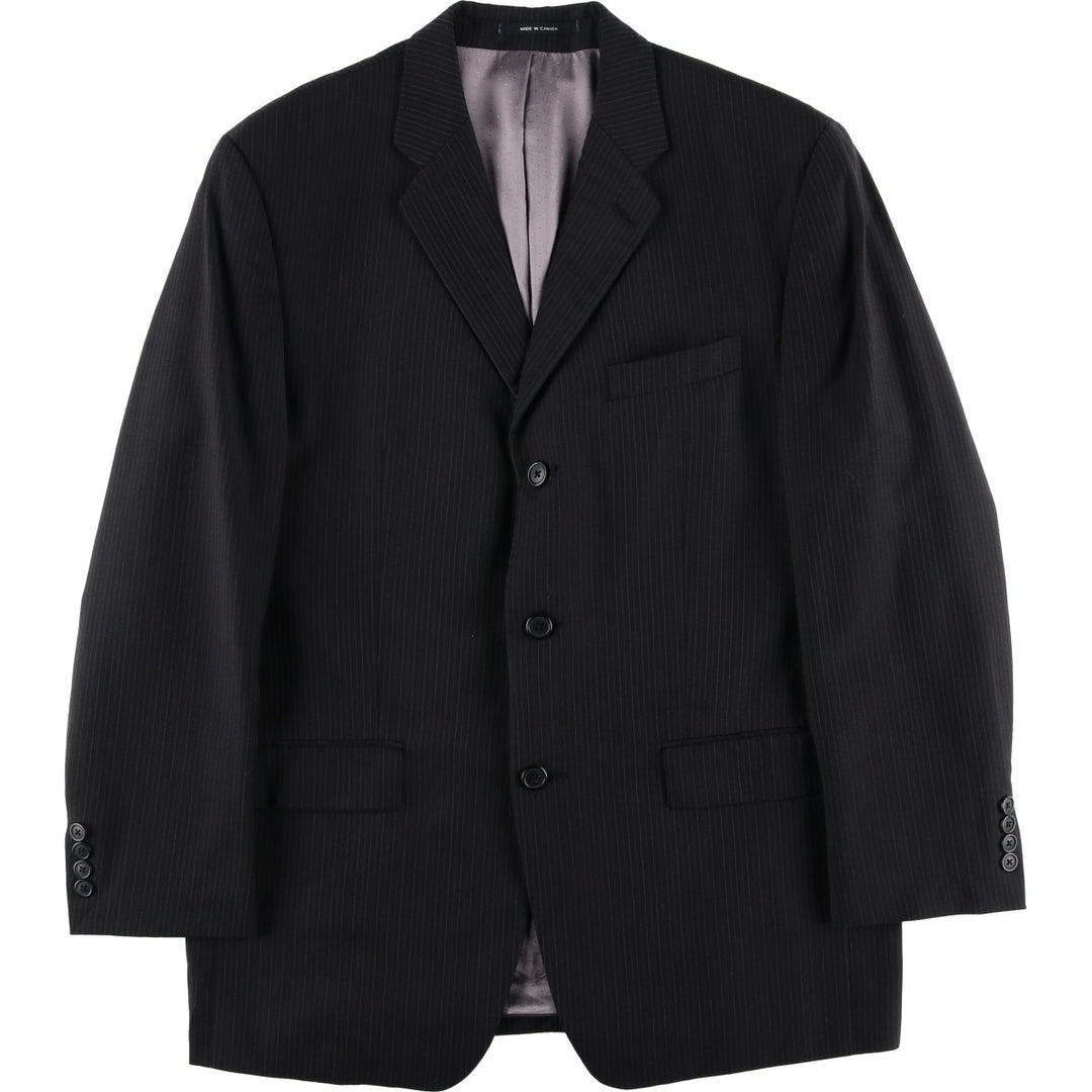 Calvin Klein Striped Wool Tailored Jacket, Made in Canada, Men's Size L wool black type Vintage Second Hand