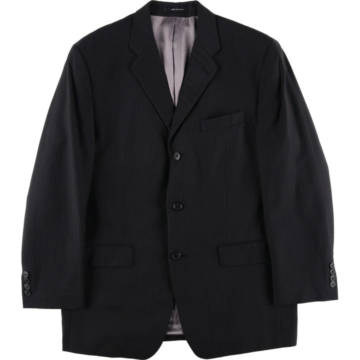 Calvin Klein Striped Wool Tailored Jacket, Made in Canada, Men's Size L wool black type Vintage Second Hand