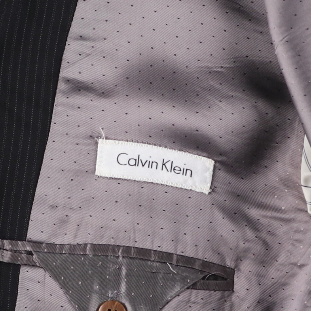 Calvin Klein Striped Wool Tailored Jacket, Made in Canada, Men's Size L wool black type Vintage Second Hand
