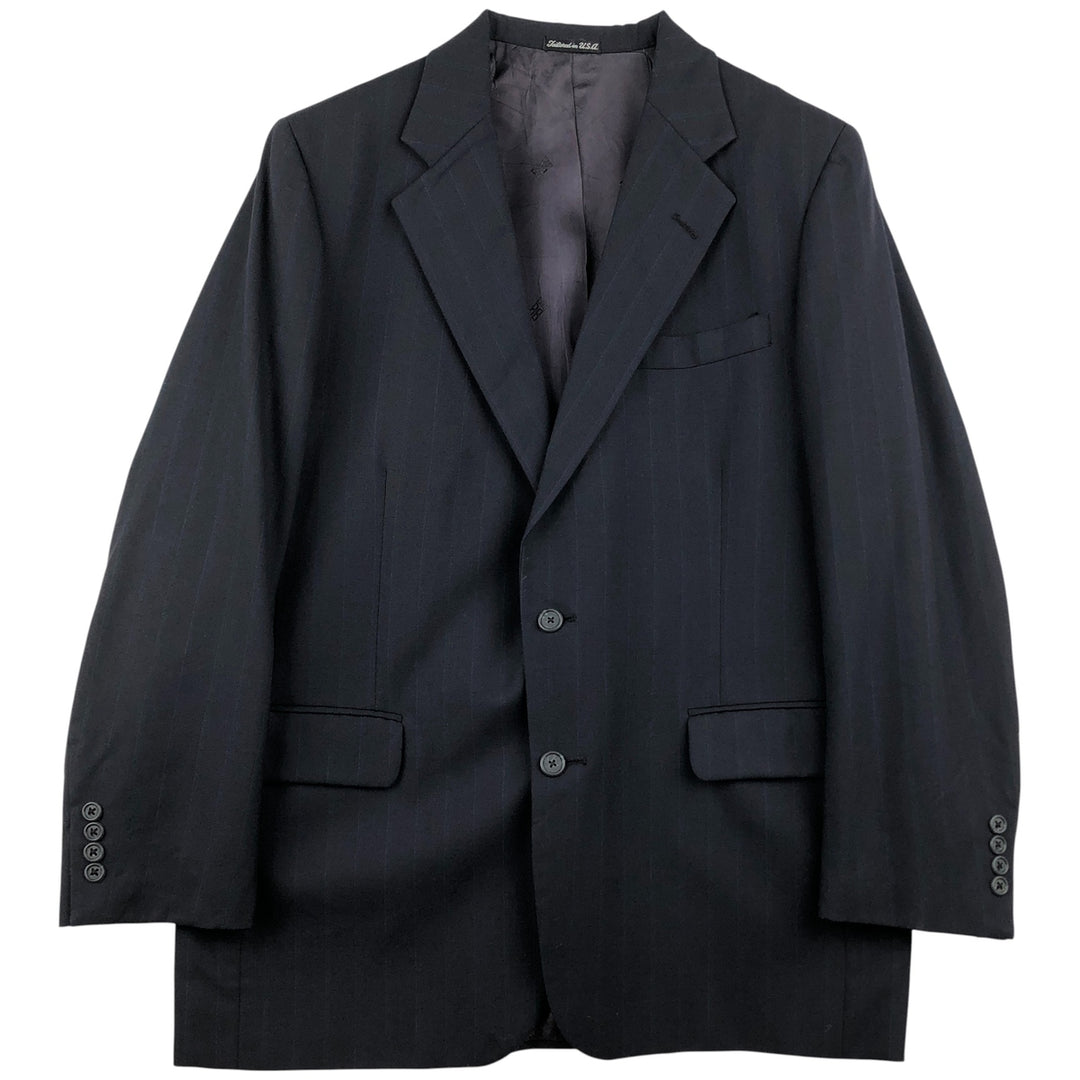 DAKS Striped Wool Tailored Jacket, Made in USA, Men's Size Medium wool navy blue type Vintage Second Hand