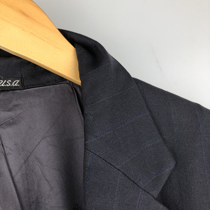 DAKS Striped Wool Tailored Jacket, Made in USA, Men's Size Medium wool navy blue type Vintage Second Hand