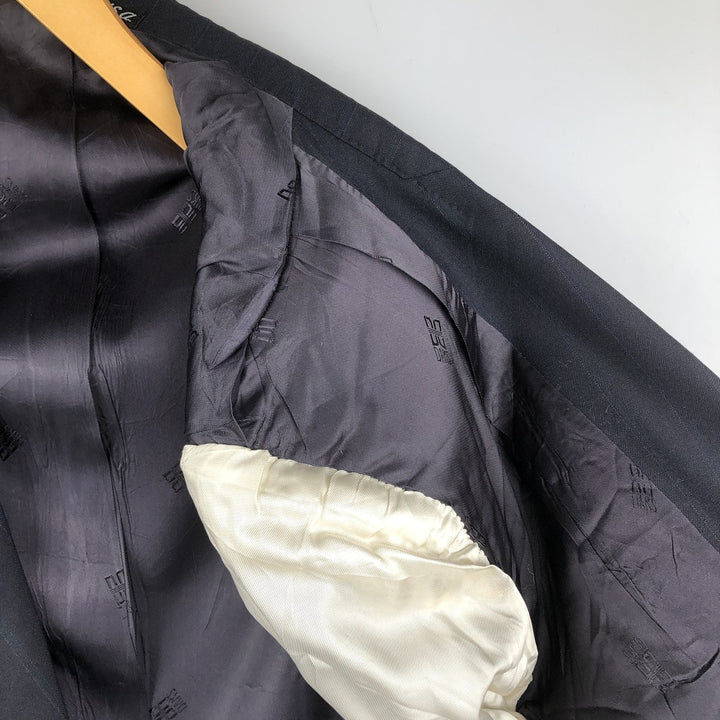 DAKS Striped Wool Tailored Jacket, Made in USA, Men's Size Medium wool navy blue type Vintage Second Hand