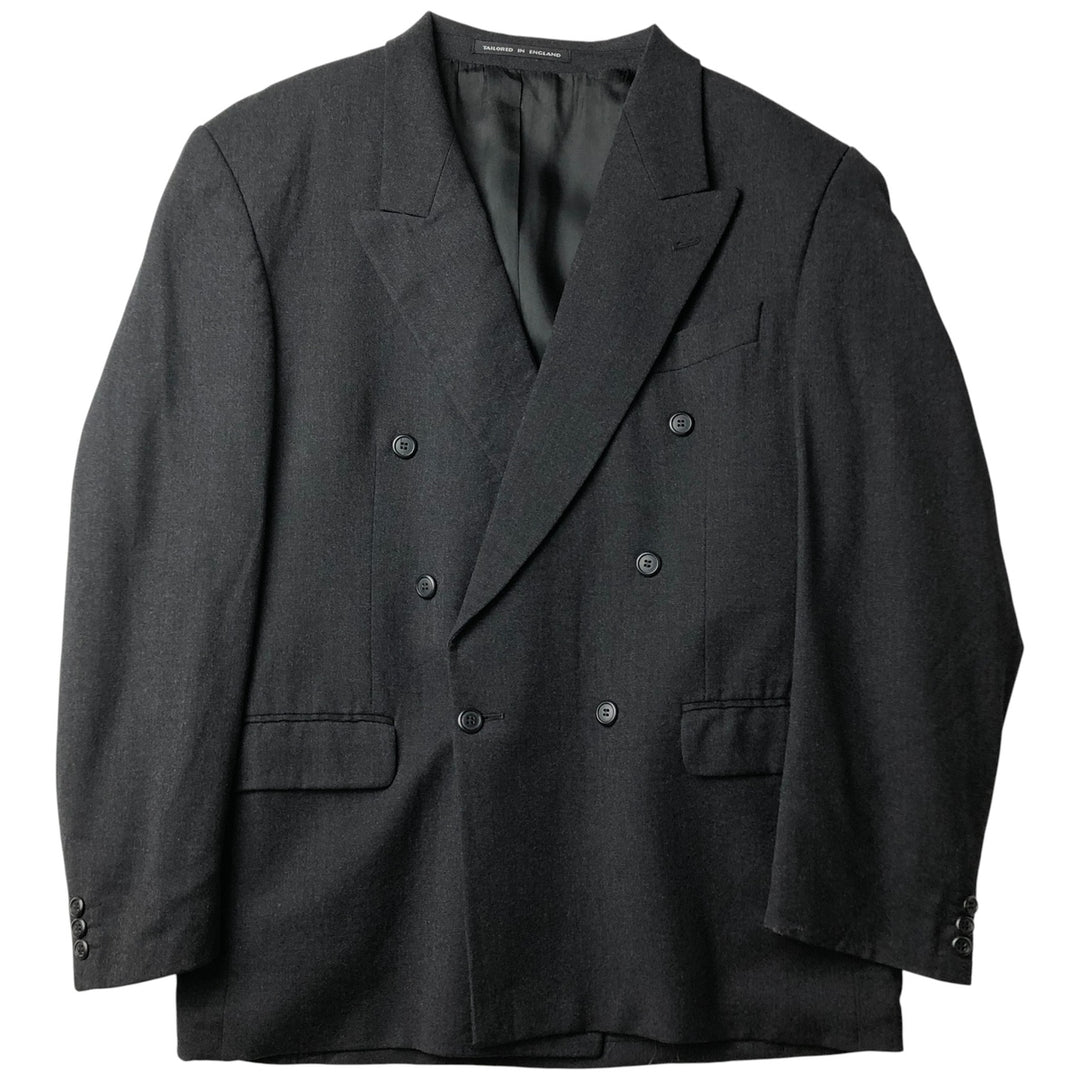 The Label Double-Breasted Peak Lapel Wool Tailored Jacket, Made in England, Men's Size L wool Charcoal Vintage Second Hand