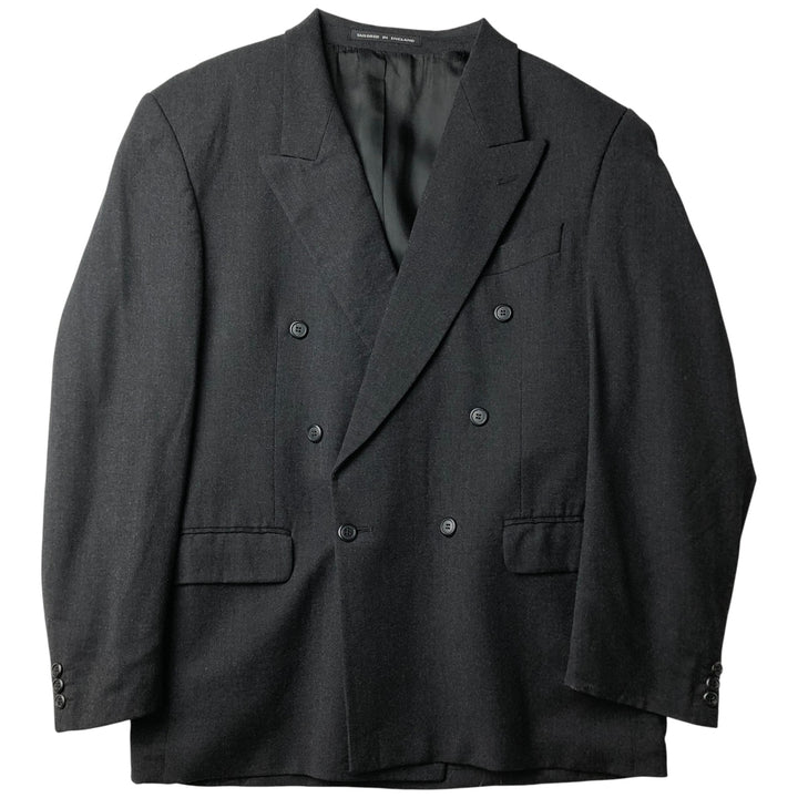 The Label Double-Breasted Peak Lapel Wool Tailored Jacket, Made in England, Men's Size L wool Charcoal Vintage Second Hand