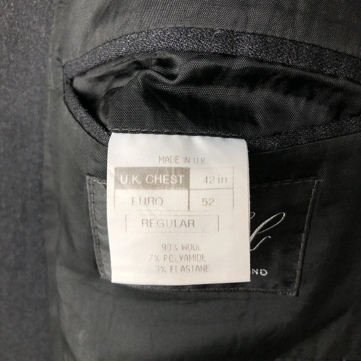 The Label Double-Breasted Peak Lapel Wool Tailored Jacket, Made in England, Men's Size L wool Charcoal Vintage Second Hand