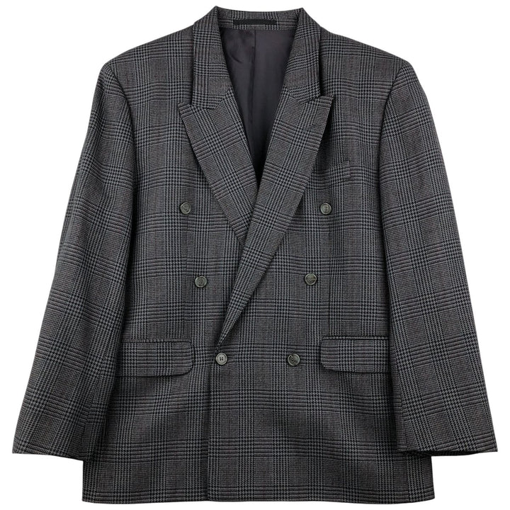 next Glen Check Peak Lapel Double-Breasted Wool Tailored Jacket Men's Size M wool gray type Vintage Second Hand