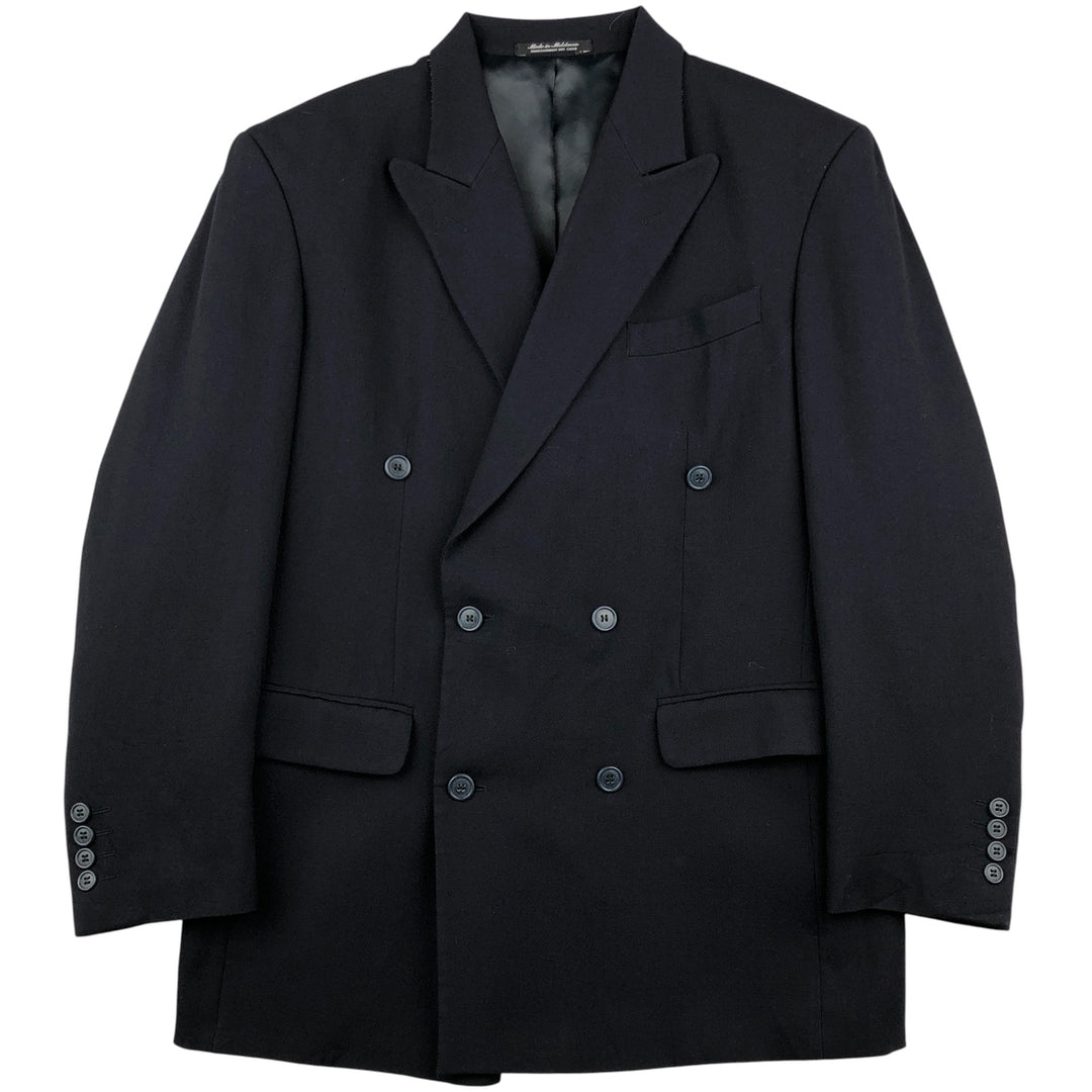 Vintage 90'S ADOLFO double-breasted peak lapel wool tailored jacket, men's size M wool navy blue type Vintage Second Hand