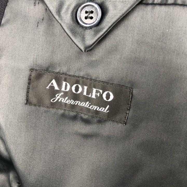 Vintage 90'S ADOLFO double-breasted peak lapel wool tailored jacket, men's size M wool navy blue type Vintage Second Hand