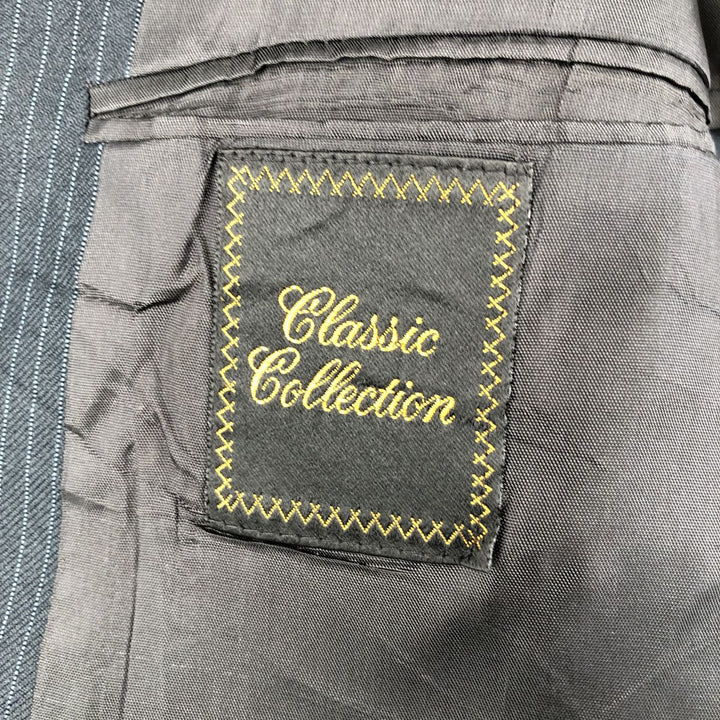 Classic Collection Stripe Pattern Tailored Jacket, Made in USA, Men's Size Medium polyester navy blue type Vintage Second Hand