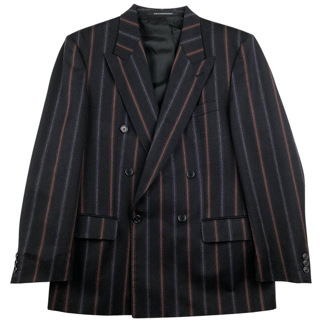 Sagar DESCH Striped Pattern Double-Breasted Peak Lapel Wool Tailored Jacket, Made in West Germany, Men's Size Medium wool black type Vintage Second Hand