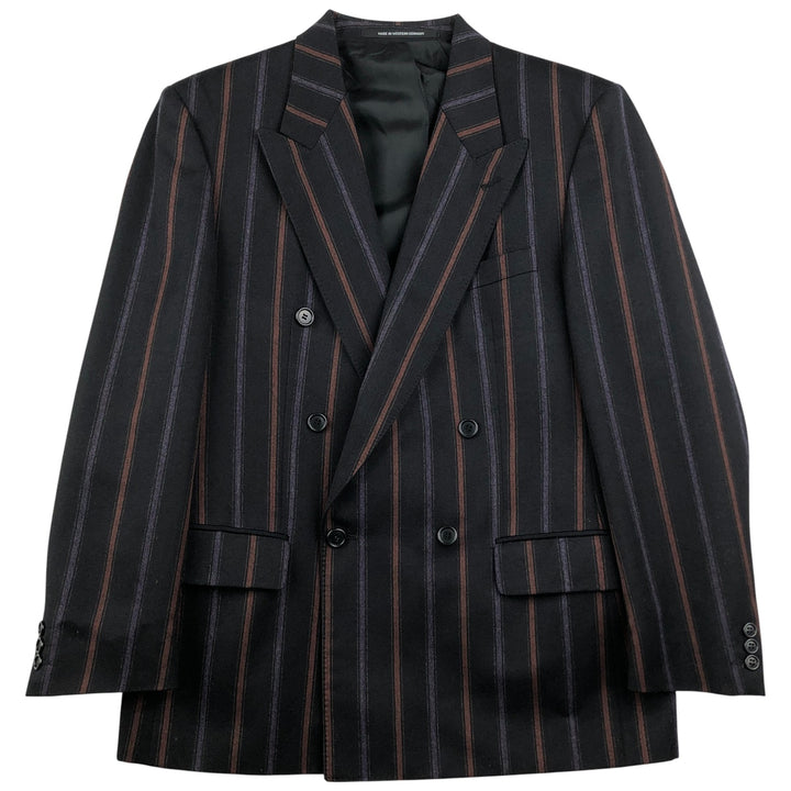 Sagar DESCH Striped Pattern Double-Breasted Peak Lapel Wool Tailored Jacket, Made in West Germany, Men's Size Medium wool black type Vintage Second Hand