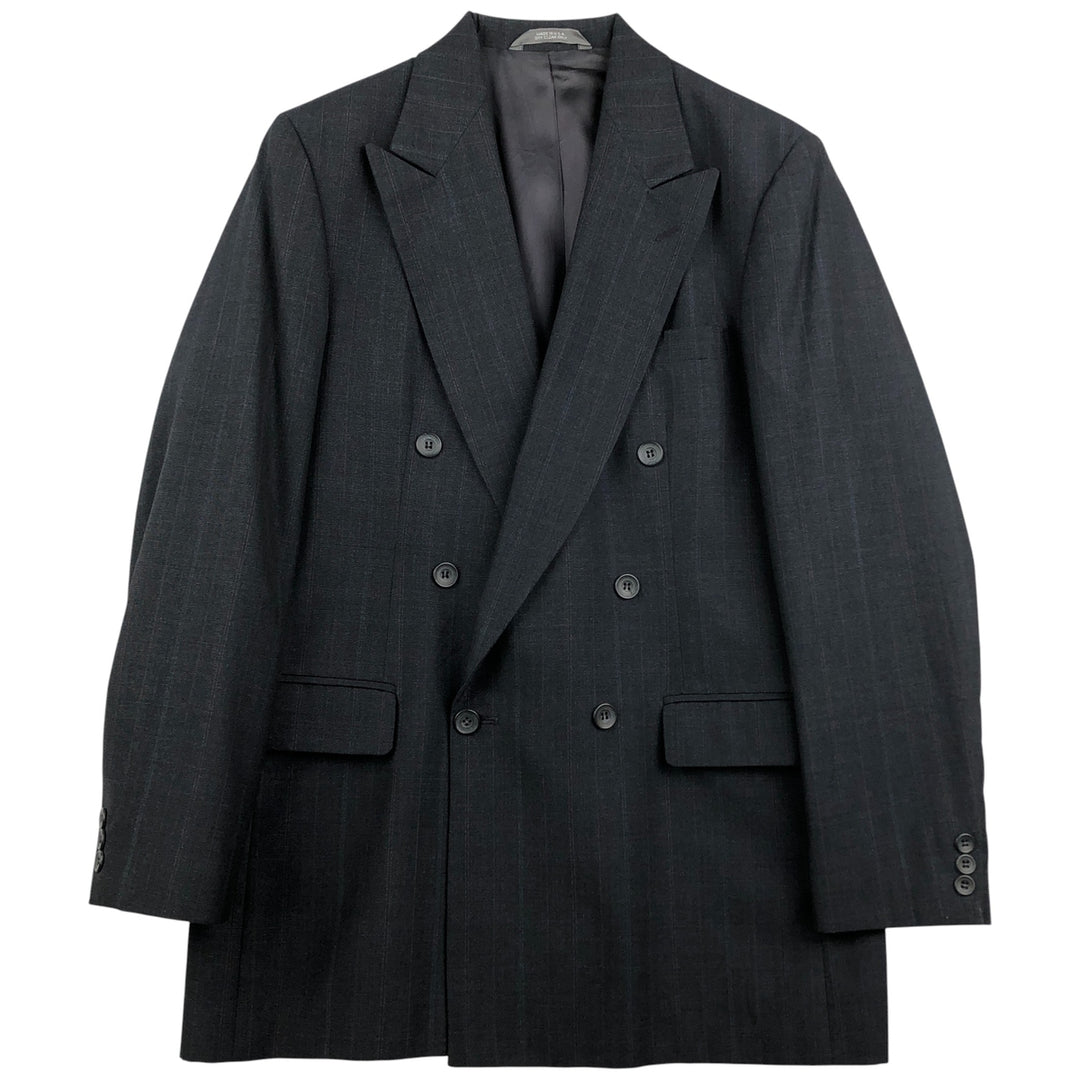 HAGGAR IMPERIAL Stripe Pattern Double-Breasted Peak Lapel Tailored Jacket, Made in USA, Men's Size Medium unclear black type Vintage Second Hand