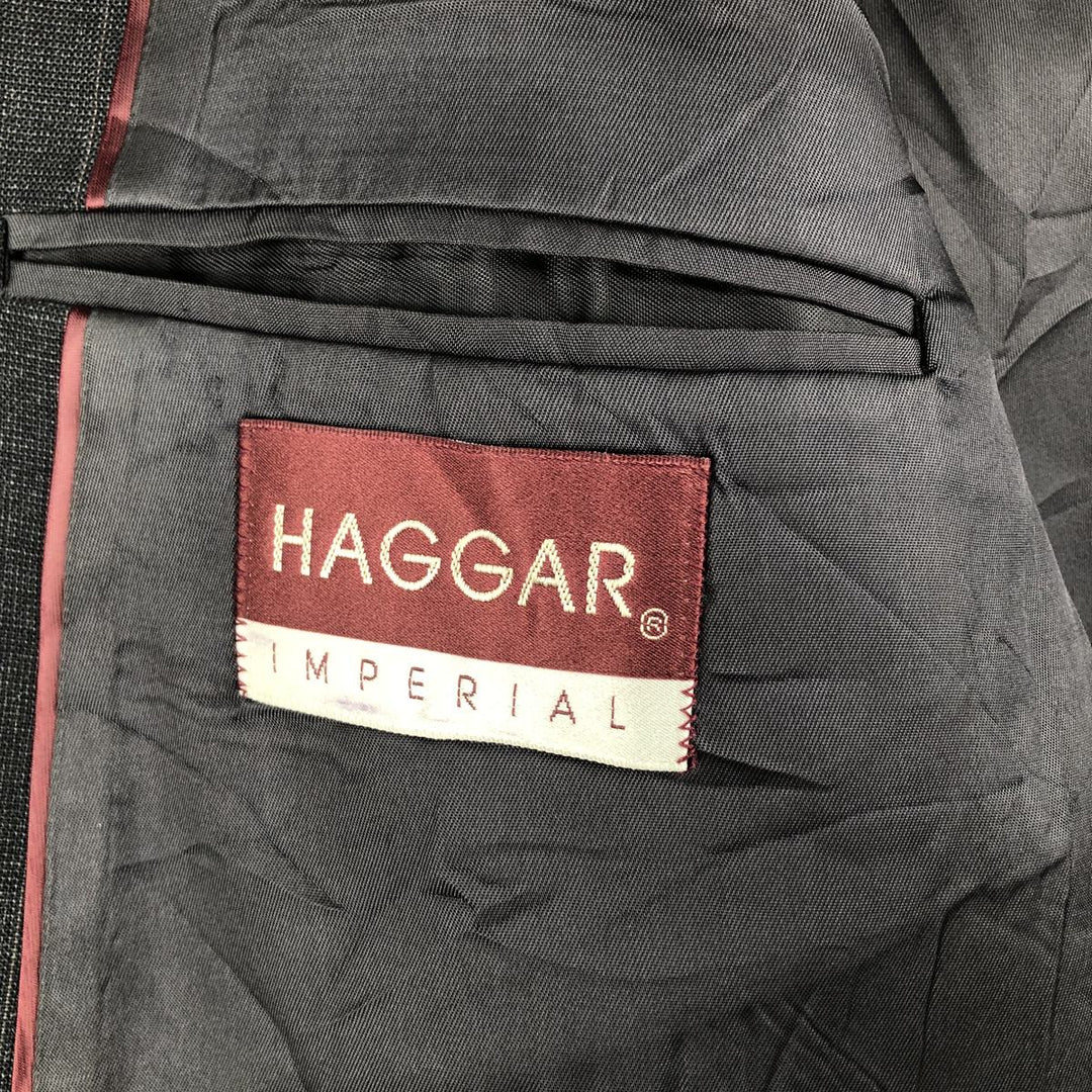 HAGGAR IMPERIAL Stripe Pattern Double-Breasted Peak Lapel Tailored Jacket, Made in USA, Men's Size Medium unclear black type Vintage Second Hand