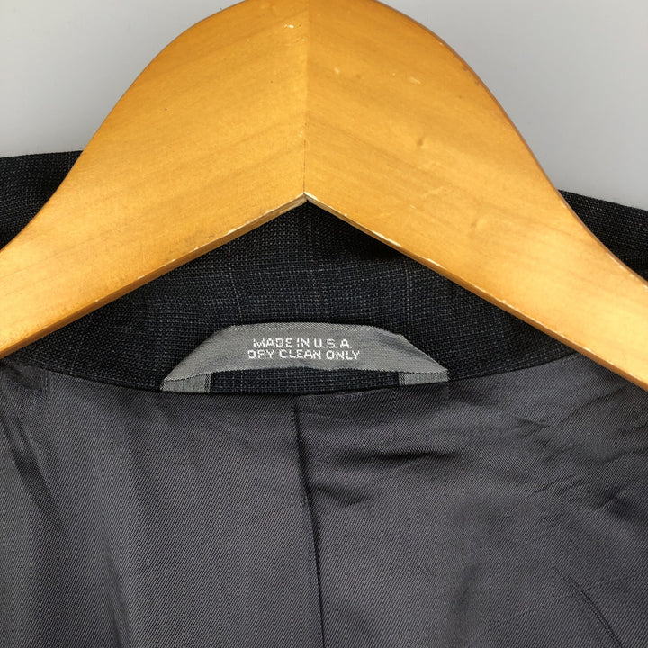 HAGGAR IMPERIAL Stripe Pattern Double-Breasted Peak Lapel Tailored Jacket, Made in USA, Men's Size Medium unclear black type Vintage Second Hand