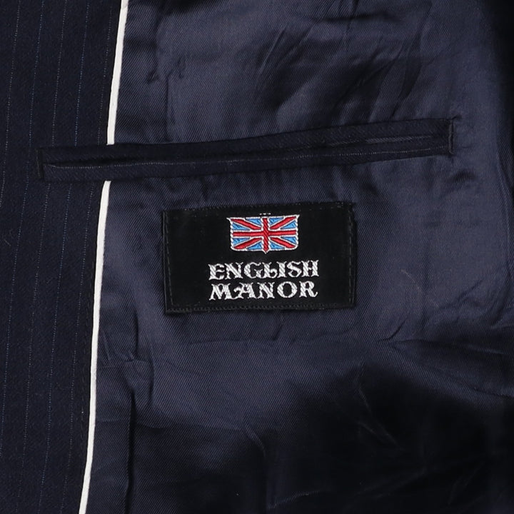 ENGLISH MANOR Striped Pattern Wool Tailored Jacket, Men's Size M wool navy blue type Vintage Second Hand