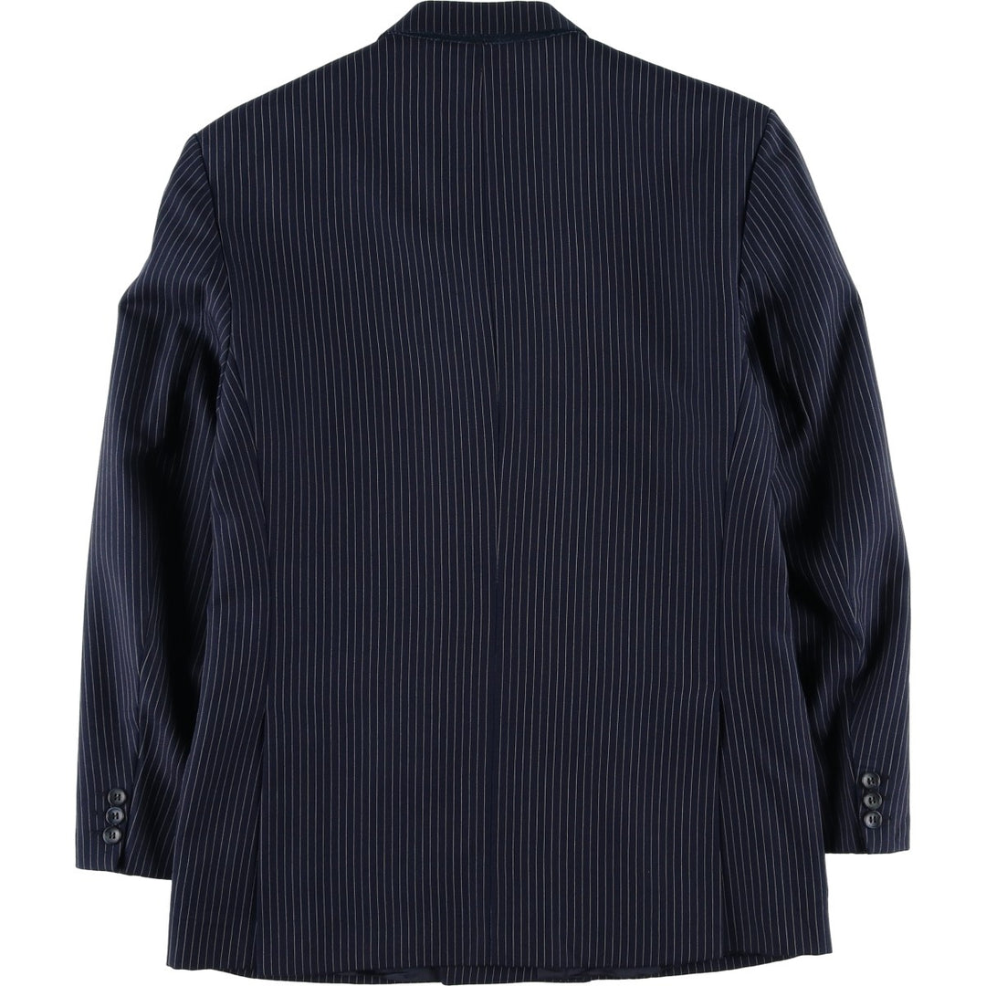 The Label Stripe Pattern Double-Breasted Peak Lapel Wool Tailored Jacket, Made in the UK, Men's Size Medium wool navy blue type Vintage Second Hand