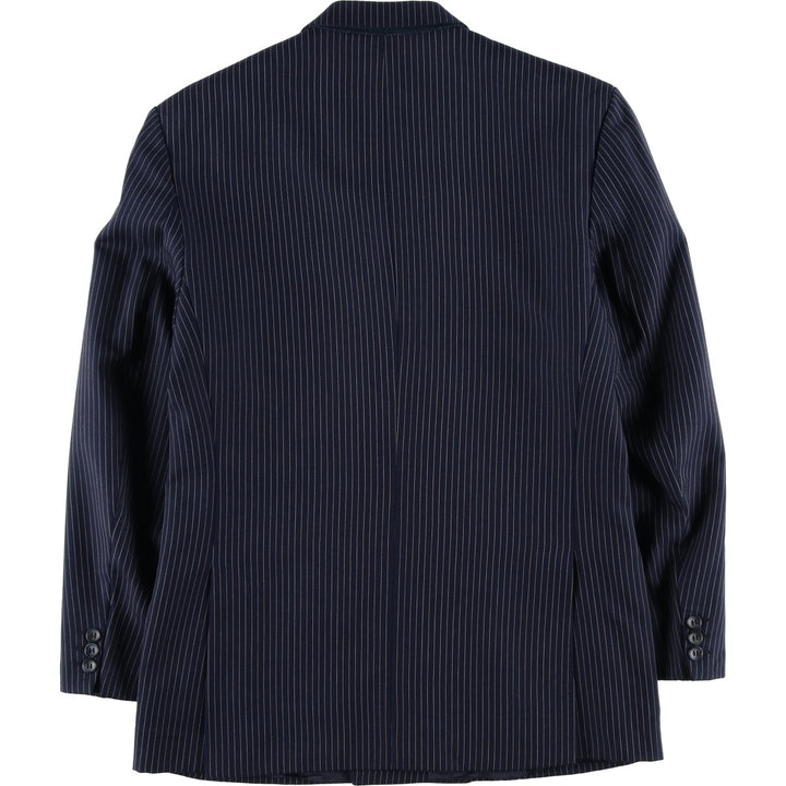The Label Stripe Pattern Double-Breasted Peak Lapel Wool Tailored Jacket, Made in the UK, Men's Size Medium wool navy blue type Vintage Second Hand