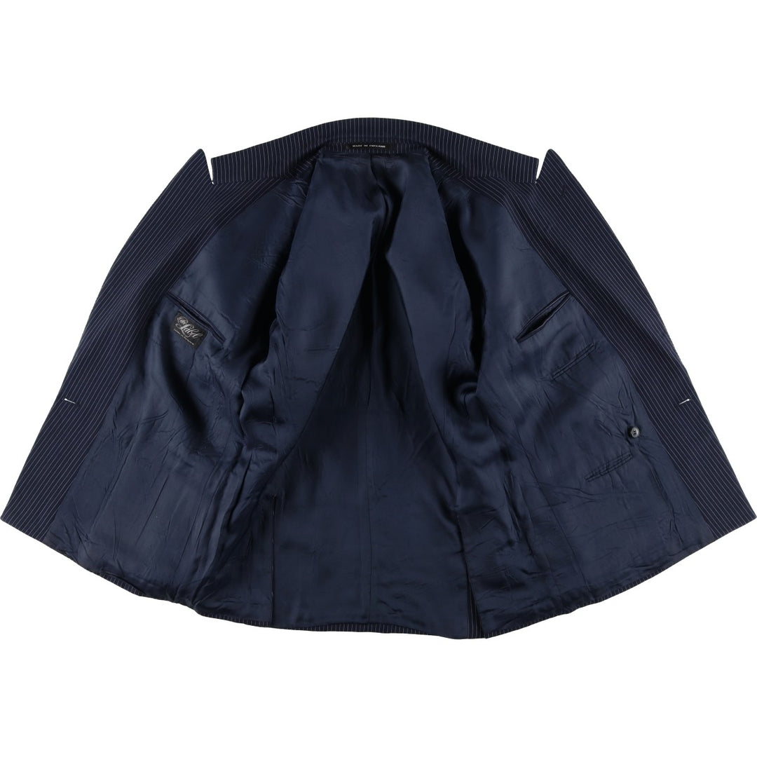 The Label Stripe Pattern Double-Breasted Peak Lapel Wool Tailored Jacket, Made in the UK, Men's Size Medium wool navy blue type Vintage Second Hand