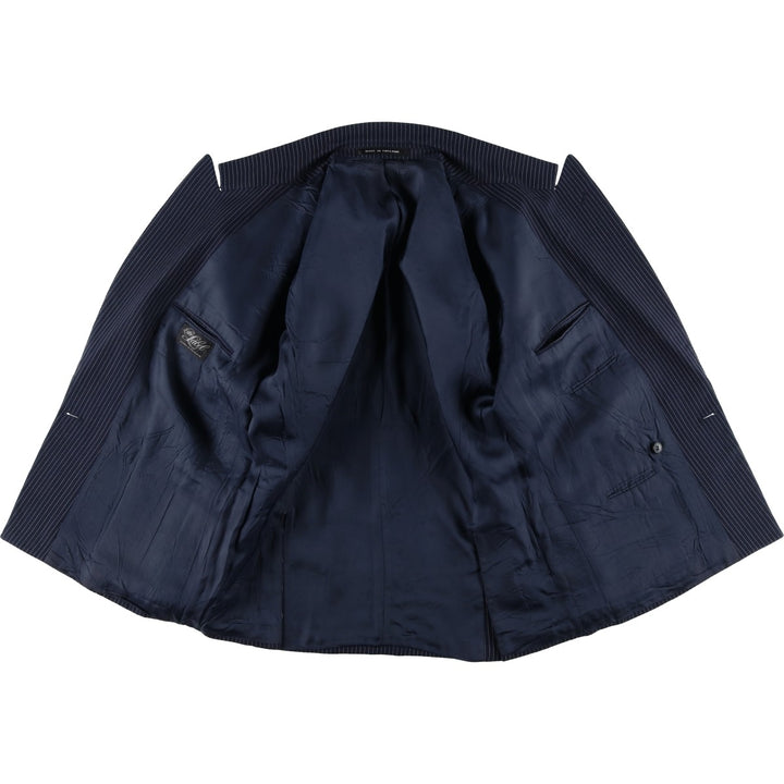 The Label Stripe Pattern Double-Breasted Peak Lapel Wool Tailored Jacket, Made in the UK, Men's Size Medium wool navy blue type Vintage Second Hand
