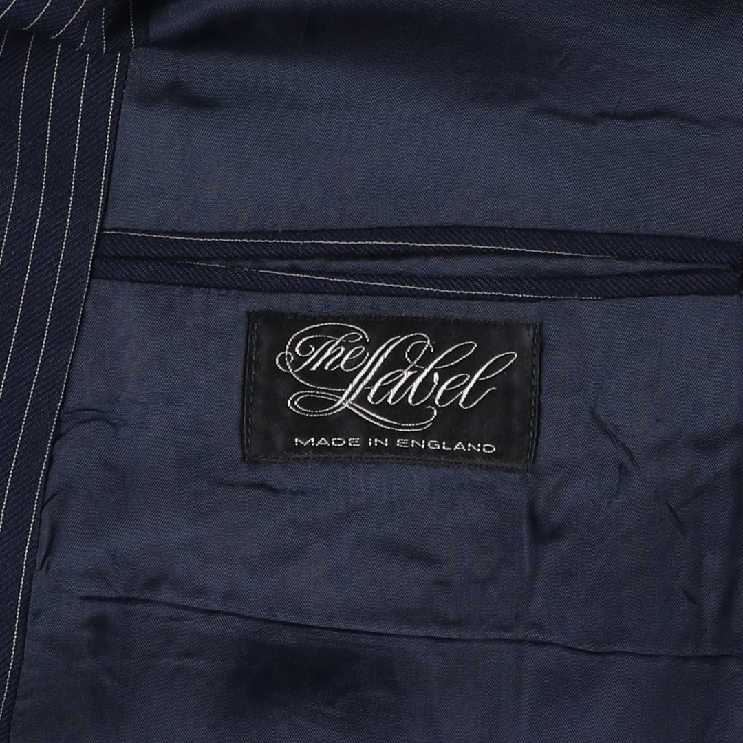 The Label Stripe Pattern Double-Breasted Peak Lapel Wool Tailored Jacket, Made in the UK, Men's Size Medium wool navy blue type Vintage Second Hand