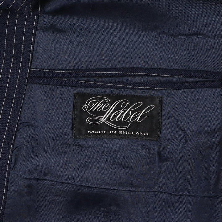 The Label Stripe Pattern Double-Breasted Peak Lapel Wool Tailored Jacket, Made in the UK, Men's Size Medium wool navy blue type Vintage Second Hand