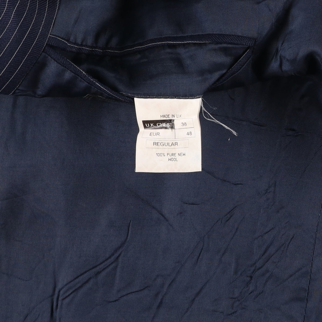 The Label Stripe Pattern Double-Breasted Peak Lapel Wool Tailored Jacket, Made in the UK, Men's Size Medium wool navy blue type Vintage Second Hand