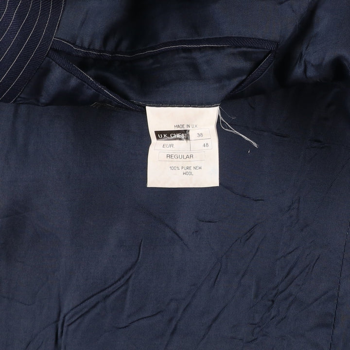 The Label Stripe Pattern Double-Breasted Peak Lapel Wool Tailored Jacket, Made in the UK, Men's Size Medium wool navy blue type Vintage Second Hand