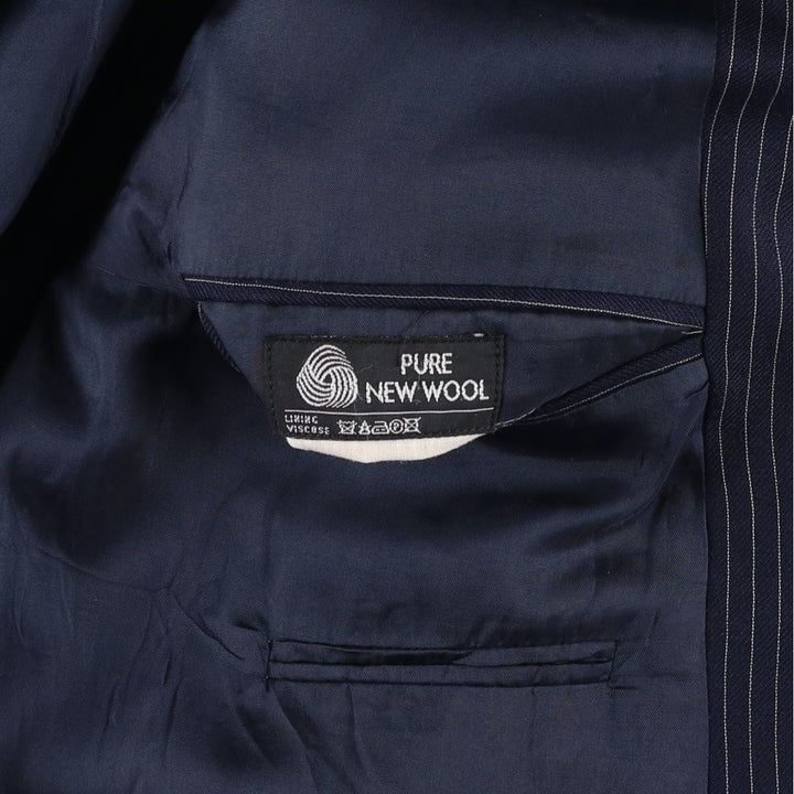 The Label Stripe Pattern Double-Breasted Peak Lapel Wool Tailored Jacket, Made in the UK, Men's Size Medium wool navy blue type Vintage Second Hand