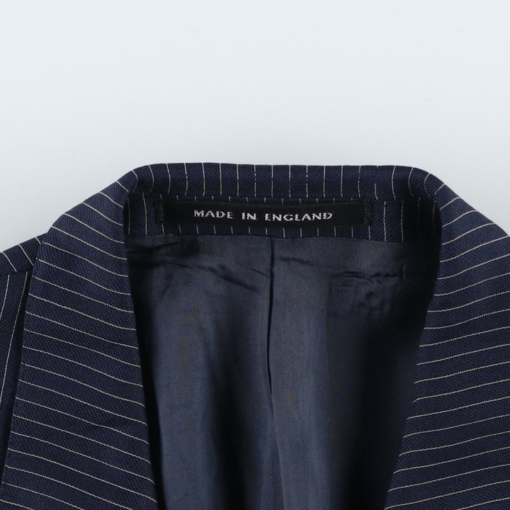 The Label Stripe Pattern Double-Breasted Peak Lapel Wool Tailored Jacket, Made in the UK, Men's Size Medium wool navy blue type Vintage Second Hand