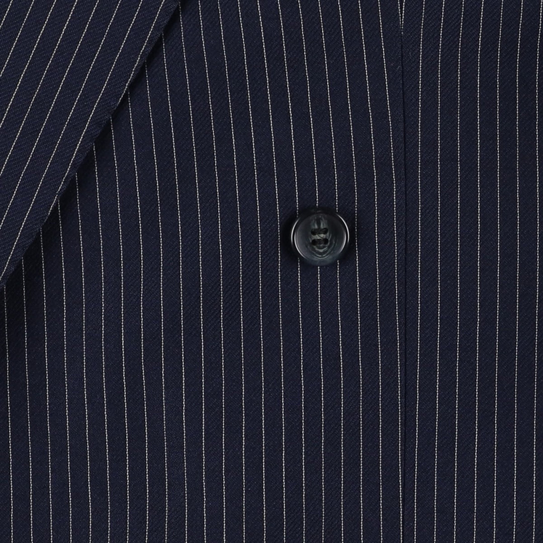 The Label Stripe Pattern Double-Breasted Peak Lapel Wool Tailored Jacket, Made in the UK, Men's Size Medium wool navy blue type Vintage Second Hand