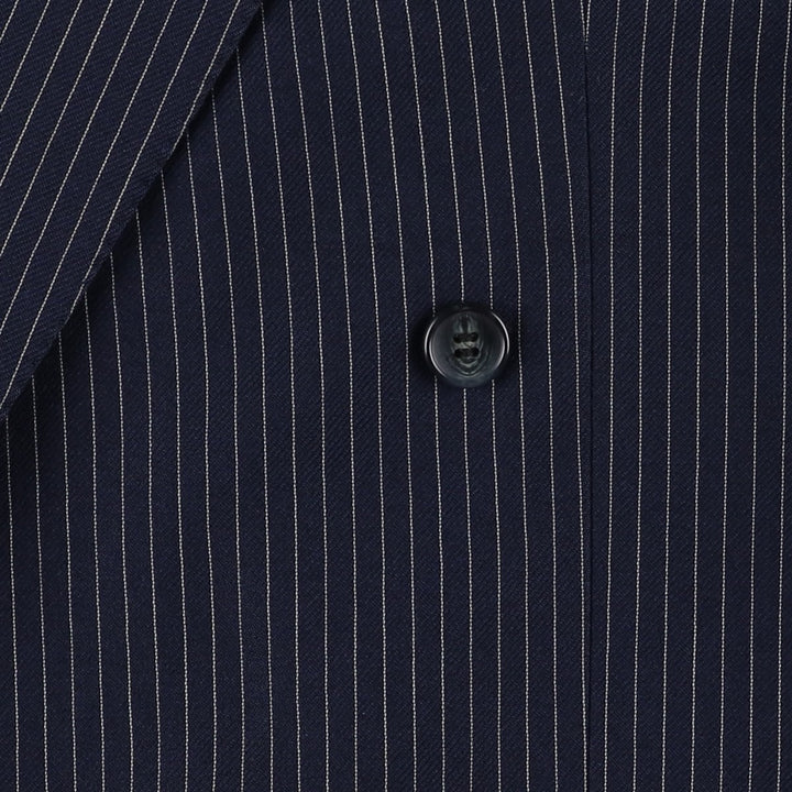 The Label Stripe Pattern Double-Breasted Peak Lapel Wool Tailored Jacket, Made in the UK, Men's Size Medium wool navy blue type Vintage Second Hand