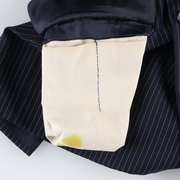 The Label Stripe Pattern Double-Breasted Peak Lapel Wool Tailored Jacket, Made in the UK, Men's Size Medium wool navy blue type Vintage Second Hand