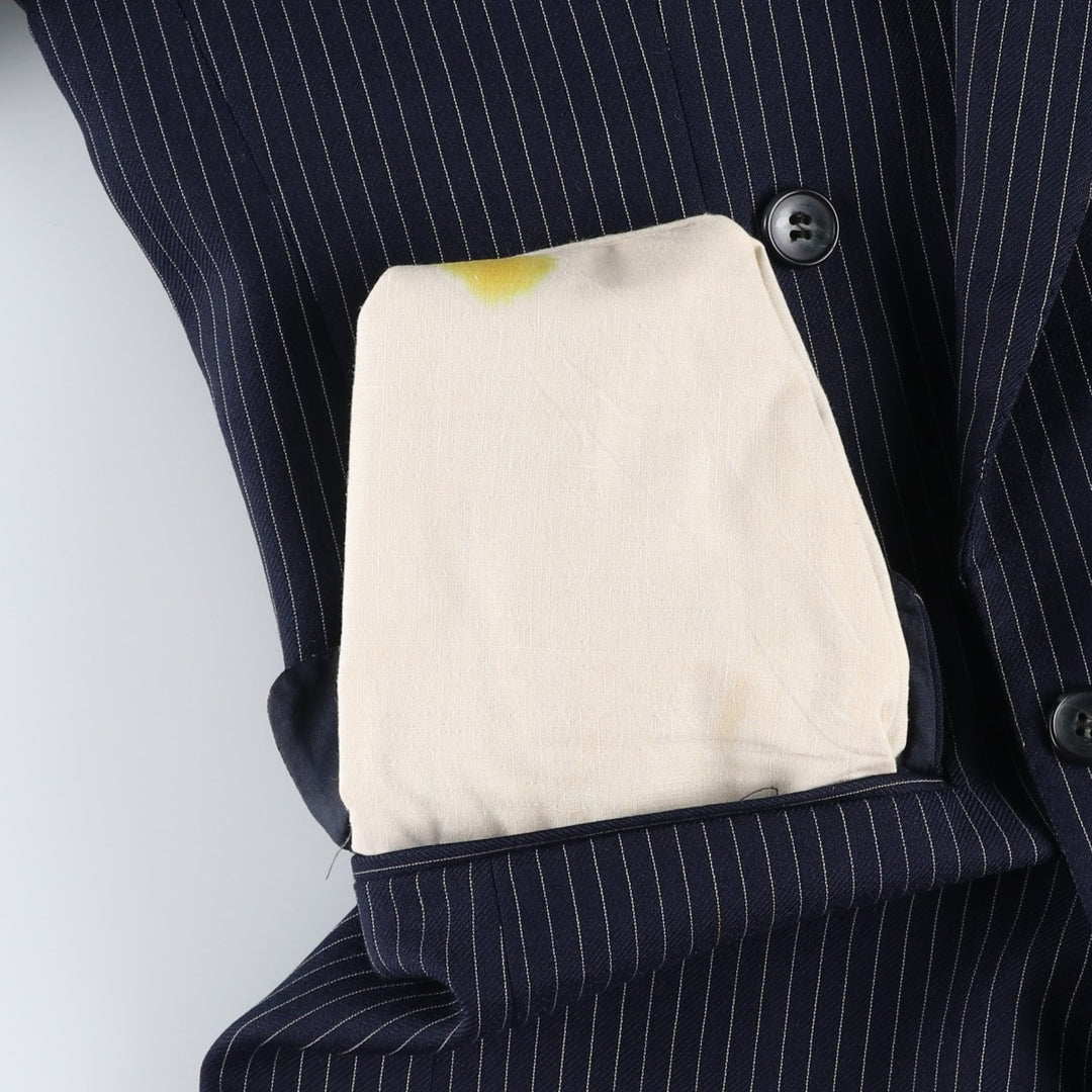 The Label Stripe Pattern Double-Breasted Peak Lapel Wool Tailored Jacket, Made in the UK, Men's Size Medium wool navy blue type Vintage Second Hand