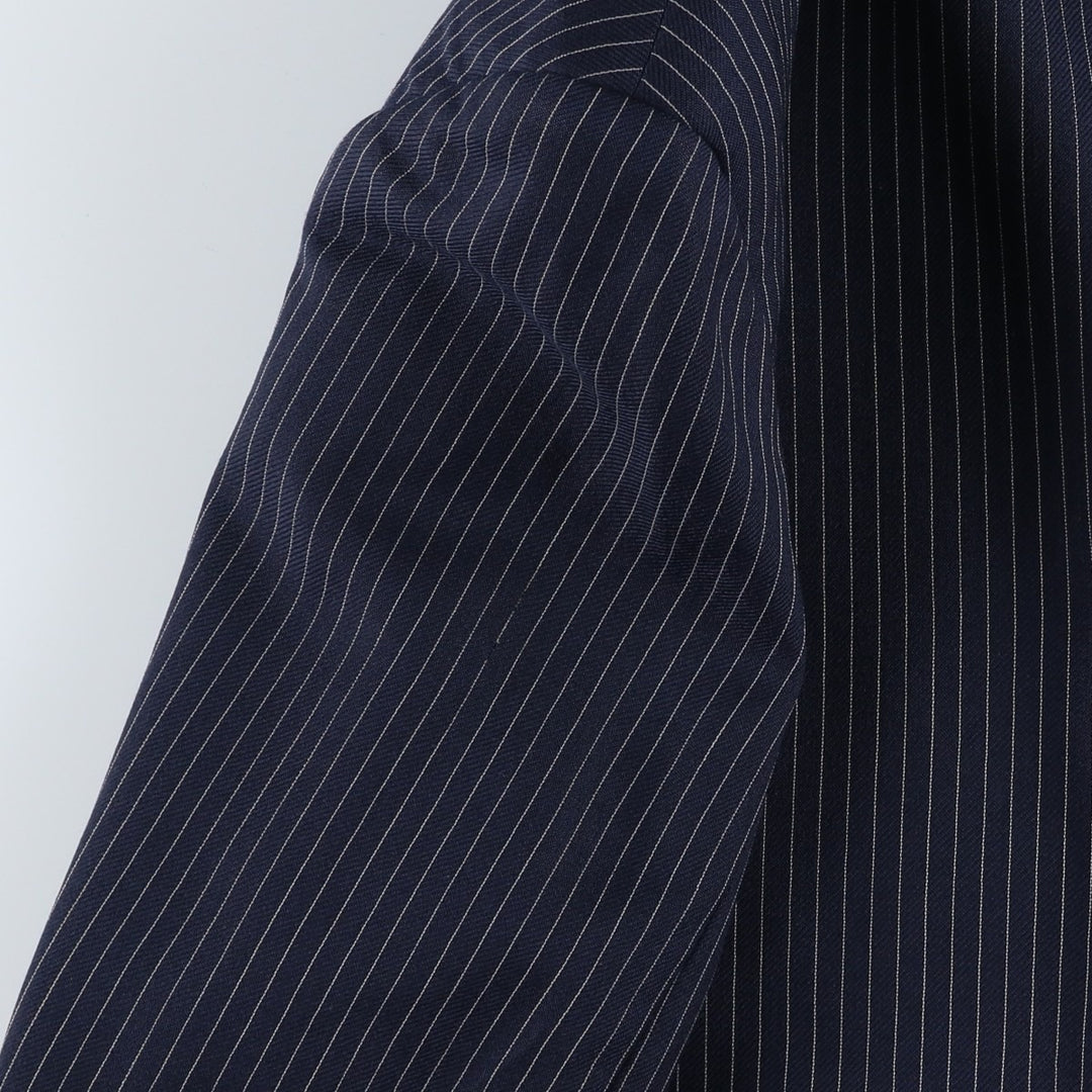 The Label Stripe Pattern Double-Breasted Peak Lapel Wool Tailored Jacket, Made in the UK, Men's Size Medium wool navy blue type Vintage Second Hand