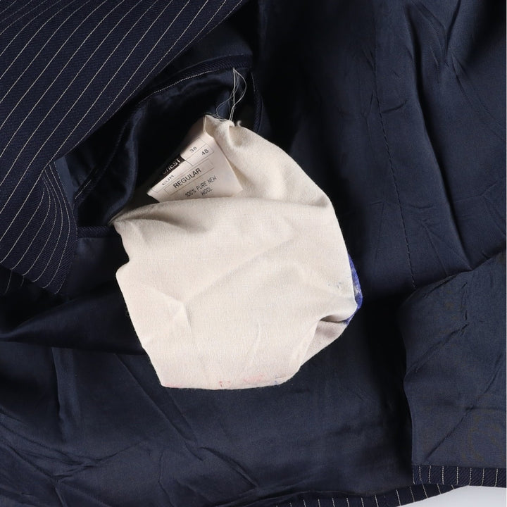 The Label Stripe Pattern Double-Breasted Peak Lapel Wool Tailored Jacket, Made in the UK, Men's Size Medium wool navy blue type Vintage Second Hand