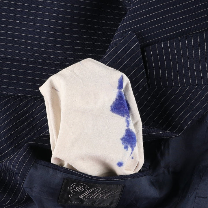 The Label Stripe Pattern Double-Breasted Peak Lapel Wool Tailored Jacket, Made in the UK, Men's Size Medium wool navy blue type Vintage Second Hand