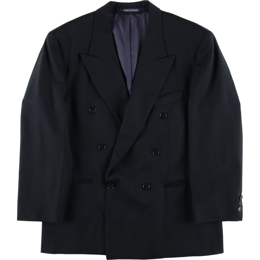 FRANCO TASSI Striped Pattern Double-Breasted Peak Lapel Wool Tailored Jacket, Made in Canada, Men's Size Medium wool black type Vintage Second Hand