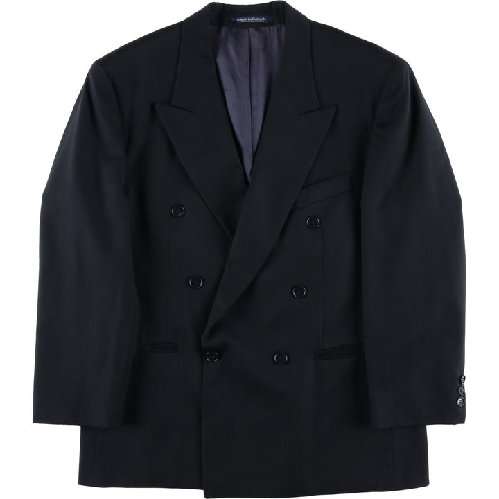 FRANCO TASSI Striped Pattern Double-Breasted Peak Lapel Wool Tailored Jacket, Made in Canada, Men's Size Medium wool black type Vintage Second Hand