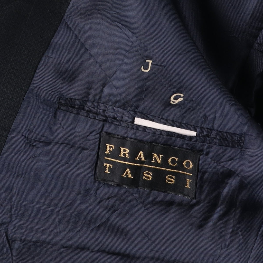 FRANCO TASSI Striped Pattern Double-Breasted Peak Lapel Wool Tailored Jacket, Made in Canada, Men's Size Medium wool black type Vintage Second Hand