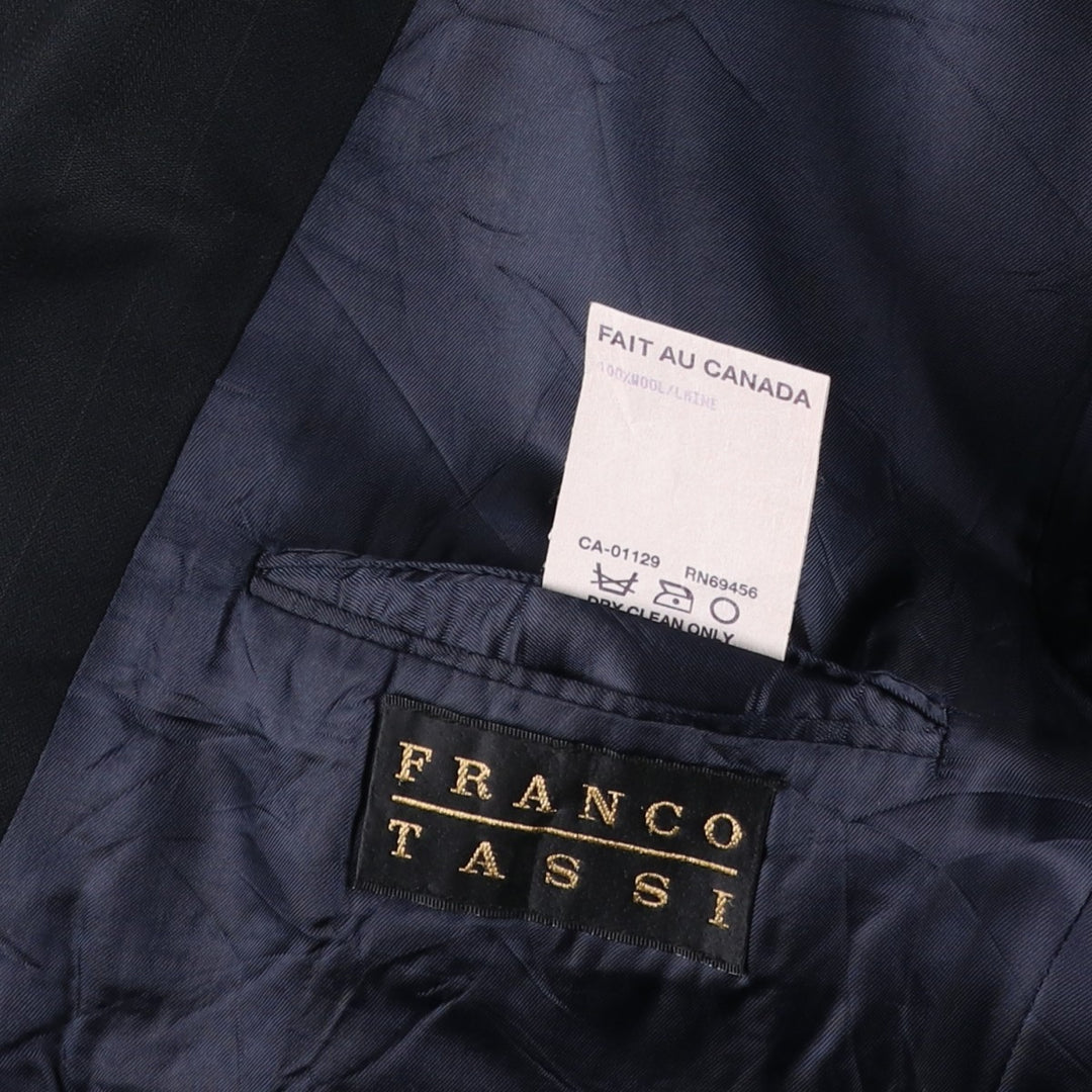 FRANCO TASSI Striped Pattern Double-Breasted Peak Lapel Wool Tailored Jacket, Made in Canada, Men's Size Medium wool black type Vintage Second Hand