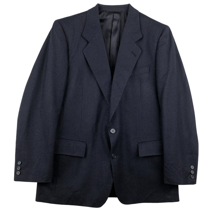 Henry Singer HARDY AMIES Striped Wool Tailored Jacket, Made in Canada, Men's Size Medium wool navy blue type Vintage Second Hand